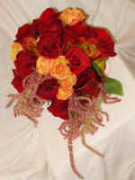 Hand-Tied Bouquet of Red and Orange Roses with Amaranths