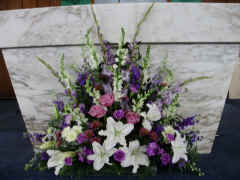 Grand Altar Spray of Gladiolus, Roses, Oriental Lilies and Larkspur